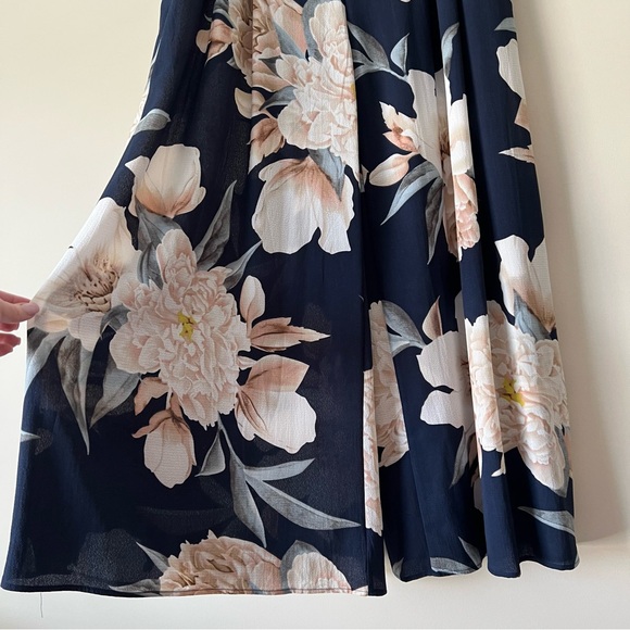 Navy Floral Palazzo Pants with Tie Waist - Picture 2 of 7